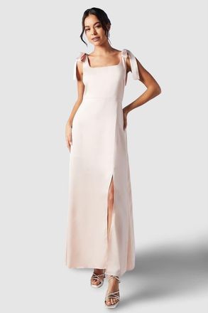 Oasis Satin Midi Tie Shoulder Bridesmaid Dress in Blush at Nordstrom, Size 14