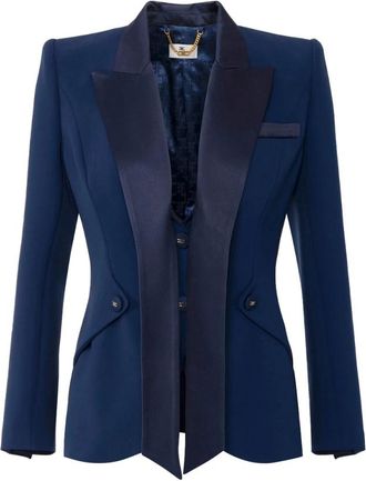 Elisabetta Franchi Satijnen Revers Cr&ecirc;pe Smoking Jasje - Dames - Blazers - Blauw - XS - Satijn - Jassen
