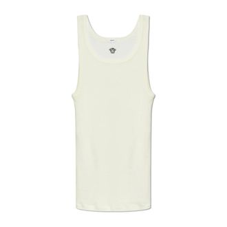 Versace Sleeveless Tops, male, Beige, Size: XL Embroidered Ribbed Wool Tank Top