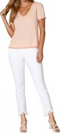 Maven West Mixed Media Short Sleeve Top In Khaki