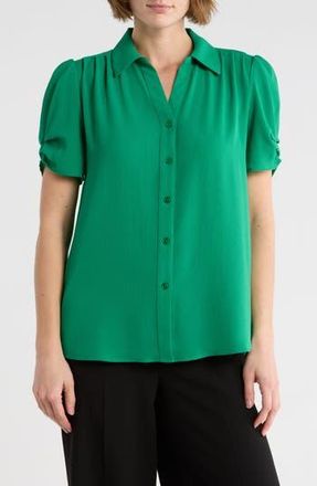 Adrianna Papell Puff Sleeve Button-Up Top in Vivid Green at Nordstrom Rack, Size X-Small