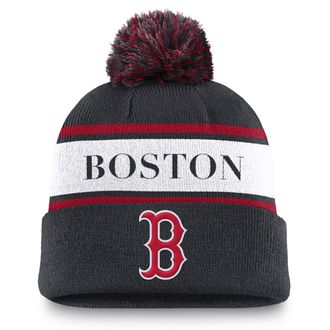 Nike Boston Red Sox Team Stripe Peak Nike Mens MLB Cuffed Pom Beanie in Blue | NB164FABQ-JH5