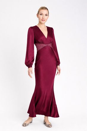 Twin-Set Luna Lace-Back Satin Dress In Burgundy
