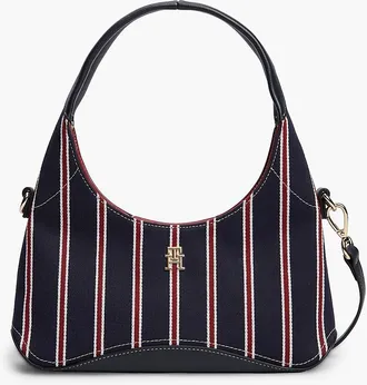 Tommy Hilfiger Womens Monogram Striped Mini Crescent Bag - Space Blue