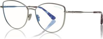 Tom Ford Eyeglasses Cat Eye Full Rim, Shiny Black Frame And Clear Blue Light Block Lens Tf5667-B001