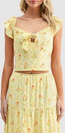 Lush Flutter Sleeve Tie Front Crop Top in Yellow Multi at Nordstrom Rack, Size X-Small