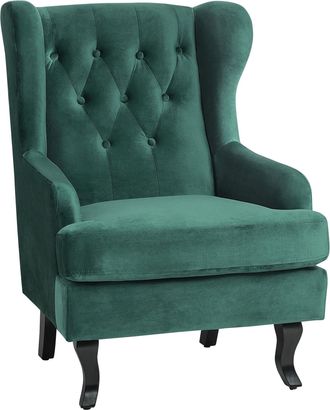 Beliani Beliani - Sill&oacute;n Orejero De Terciopelo Verde Patas Negras Capiton&eacute; Brazos Empotrados Moderno Escandinavo Alta