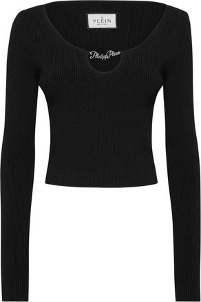 Philipp Plein Crop Top - Dames - Longsleeves - Zwart - M - Polyester - Tops