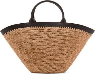 Mango Woven Straw Tote in Chocolate at Nordstrom