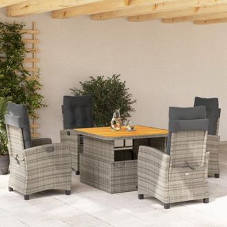 vidaXL Set Comedor De Jard&iacute;n 5 Piezas Con Cojines Rat&aacute;n Sint&eacute;tico Gris Vidaxl