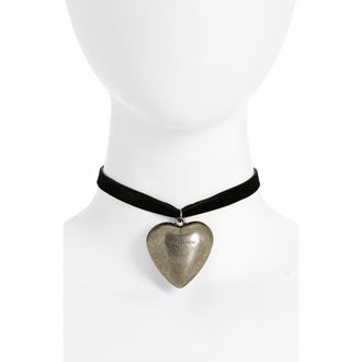 Saint Laurent Oversize Heart Pendant Choker Necklace in Nero at Nordstrom, Size Medium