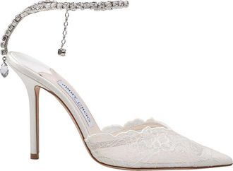 Jimmy Choo London Saeda 100 Slingback in Ivory Lace