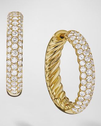 David Yurman Sculpted Cable Hoop Earrings with Diamonds in 18K Gold, 5mm, 1L
