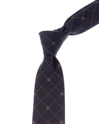 Gucci Navy Interlocking G Silk & Wool-Blend Tie