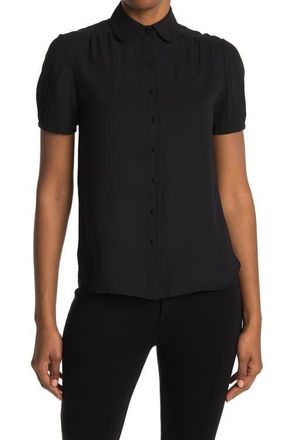 Anne Klein Peter Pan Shirred Collar Blouse in Anne Blk at Nordstrom, Size X-Large