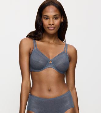 Triumph Minimizer-BH TRIUMPH Signature Sheer, Damen, Gr. 65, Cup E, blau (cloudy blau), T&uuml;ll, Obermaterial: 59% Polyamid, 41% Elasthan, Strukturmuster, unifar