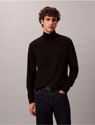Calvin Klein Mens Merino Wool Mock Neck Sweater - Black - S