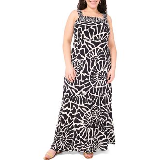 Vince Camuto Print Square Neck Sleeveless Maxi Dress in Rich Black at Nordstrom Rack, Size 3X