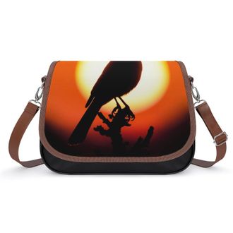 Generic Blue Jay Bird with Sunset Crossbody Bags for Women Fashion Leather Shoulder Handbags With Adjustable Strap