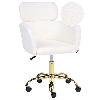 Beliani Silla De Escritorio Oficina Giratoria Moderna Altura Regulable De Boucl&eacute; Blanco Alena