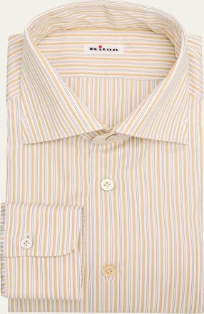 Kiton Mens Multi-Stripe Cotton Dress Shirt