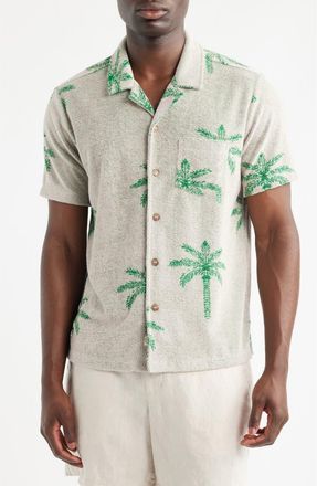 Marine Layer Terry Cloth Camp Shirt in Marled Pink at Nordstrom, Size Xx-Large