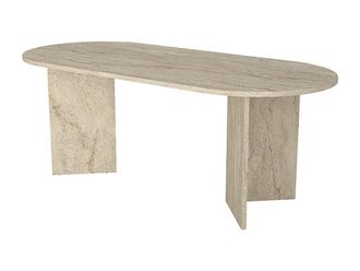 Vente-Unique 8-Seater Dining Table - Beige Travertine Effect - TOPANIA