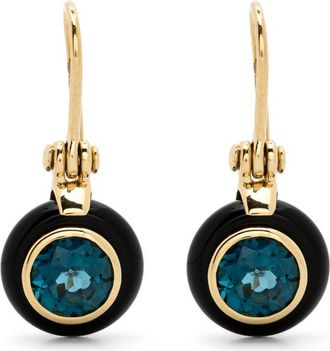 Sauer 18K Yellow Gold Frames Onyx And Tpaz Earring - Womens - 18kt Yellow Gold/Onyx/Blue Topaz