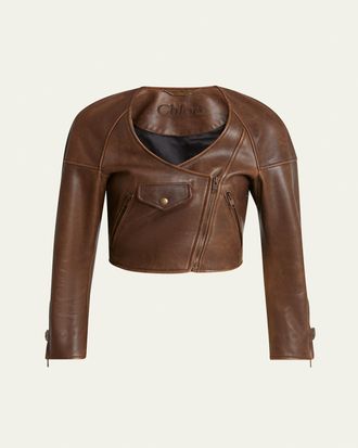 Chlo&eacute; Cropped Asymmetric Leather Jacket