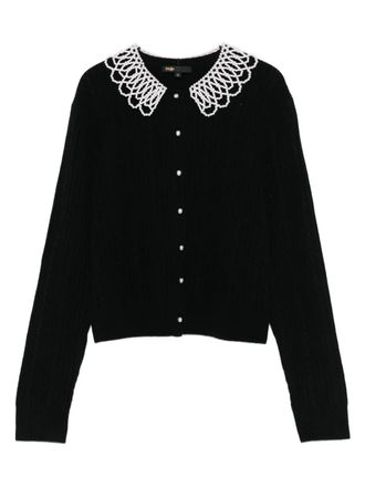Maje faux-pearl-embellished cable-knit cardigan - women - Polyamide/Wool/Cashmere/Elastane - 2 - Black