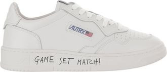 Autry Graffiti-Embellished White Leather Sneakers