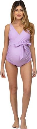 Pinkblush Waist Tie Maternity One-Piece Swimsuit in Lavender at Nordstrom, Size Medium
