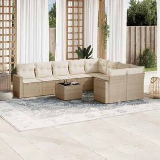 vidaXL Juego De Sof&aacute;s Jard&iacute;n Con Cojines Beige 10 Pzas Rat&aacute;n Sint&eacute;tico Vidaxl