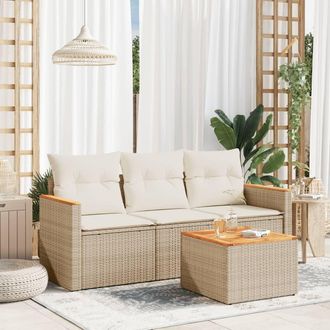 vidaXL Juego De Sof&aacute;s Jard&iacute;n Con Cojines 4 Pzas Rat&aacute;n Sint&eacute;tico Beige Vidaxl