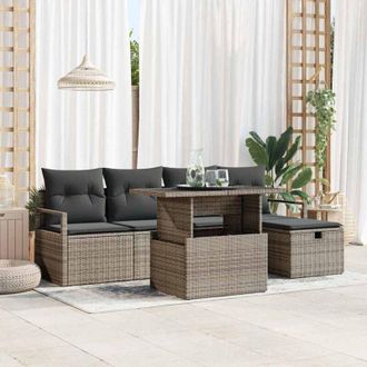 vidaXL Vidaxl - Juego De Sof&aacute; De Jard&iacute;n De 6 Piezas Con Cojines En Rattan Poli&eacute;ster Gris