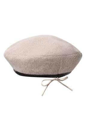 Naked Wardrobe Herringbone Beret in Taupe Chevron at Nordstrom