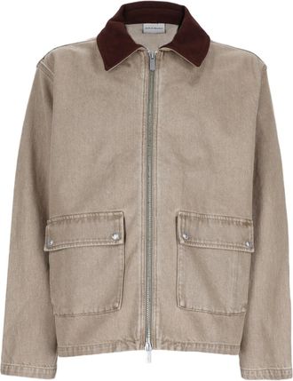Dr&ocirc;le de Monsieur Boxy Organic Cotton Zip-Up Jacket With Leather Collar