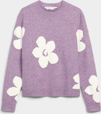 Contemporaine Womens Floral brushed jacquard sweater