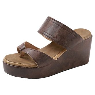 Generic Thick Soled Thong Toed Womens Outdoor Sandals Fashionable Leather Wedge Heeled Beach Casual Sandals Women Lightweight And Comfortable Summer Sandal (B