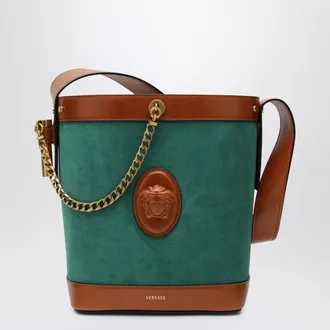 Versace Small Pivot bucket bag in green suede