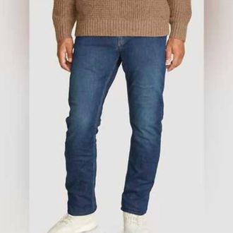 Eddie Bauer Fleece Lined Repreve Voyager Flex Straight Jeans In Navy