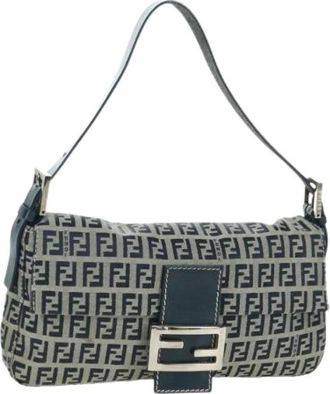 Fendi Pre-owned Shoulder Bags, female, Blue, Size: ONE SIZE Pre-owned Zucchino Canvas Shoulder Bag
