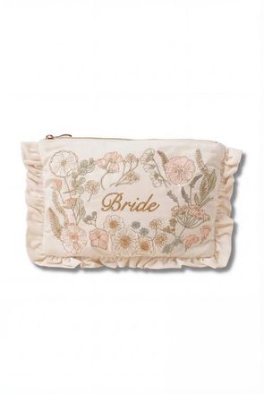 Elizabeth Scarlett Pressed Flowers Bride Velvet Frill Pouch in Cream at Nordstrom