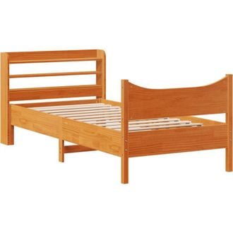 vidaXL Vidaxl - Estructura Cama Con Cabecero Madera Pino Marr&oacute;n Cera 75x190 Cm