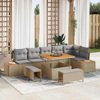 vidaXL Vidaxl - Conjunto De Sof&aacute; De Jard&iacute;n Con Coj&iacute;n 9 Pcs Beige Polirat&aacute;n