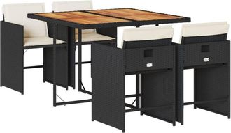vidaXL Set De Muebles Jard&iacute;n 5 Pzas Con Cojines Rat&aacute;n Sint&eacute;tico Negro Vidaxl