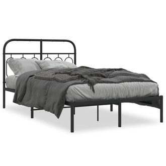 Berkfield Home Metal Bed Frame without Mattress with Headboard Black 120x200cm | Size: Small Double