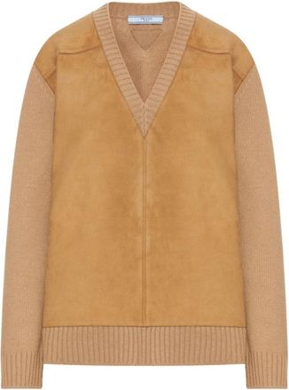 Prada V-hals Trui - Dames - V-hals truien - Bruin - XS - Nylon - Truien & Vesten