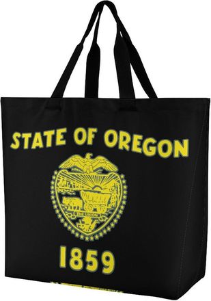 Generic O-regon State Flag Reusable Shopping Bags One Shoulder Grocery Tote Bag Waterproof Big Purse for Work Travel
