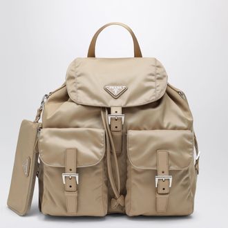 Prada Backpack in Re-Nylon and Saffiano with pouch camel